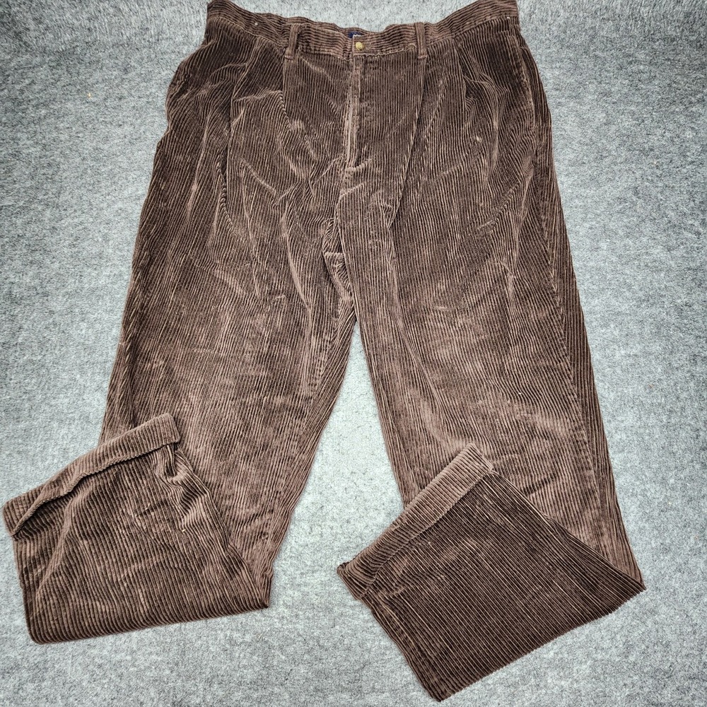 Dockers Mens Vintage Dark Brown Pleated Cuffed Hem Corduroy Pants Slacks 44x32